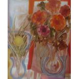 PETER CAMPBELL (1931-1989) A framed and glazed still life oil on board entitled 'Orange Flowers'