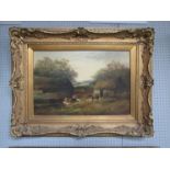 A pair of late 19th Century English School oils on canvas of farmstead scenes wtih cattle and