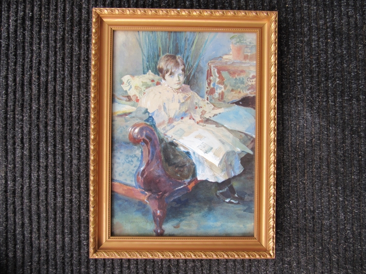 SIR ALFRED JAMES MUNNINGS KCVO PRA (1878-1959) (ARR): A study of a young girl seated on a chaise - Image 3 of 5