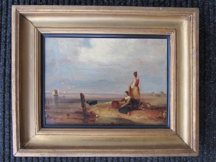 A 19th Century oil on board 'Woman on the Fore Shore' set in a gilt frame. - Image 3 of 3