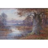 THOMAS TAYLER IRELAND (act 1880-1927) 'Burnham Beeches' a watercolour of vibrant autumnal marshland