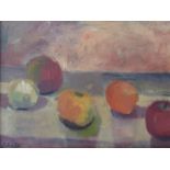 JO HOLLIS (XX) A framed and glazed still life depicting fruit, oil on canvas, signed lower left,