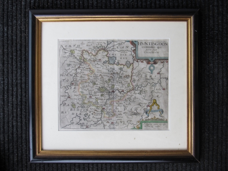 A framed and glazed map - Huntingdon Comitatus - Saxton/Kip circa 1637. - Image 2 of 3