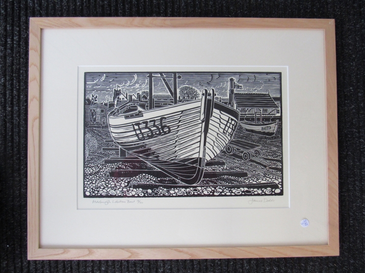 JAMES DODDS: (b.1957) A lino cut entitled 'Alderburgh Lobster Boat', No. - Image 3 of 3