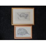 ARTHUR GOODWIN (1922-1988) Two framed and glazed early pencil drawings, hedgehog and cat.