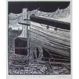 JAMES DODDS: (b.1957) A lino cut entitled 'Stern of an Alderburgh Beach Boat' No.