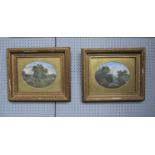 A pair of late 19th Century English School oils on board, country scenes with figures.