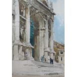 GEOFFREY BIRKBECK RBA RSW (1875-1954) A framed and glazed watercolour, Italian Basilica entrance.