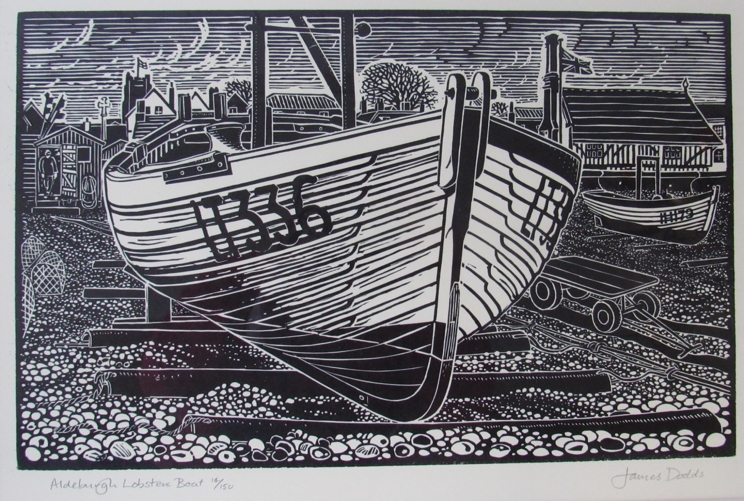 JAMES DODDS: (b.1957) A lino cut entitled 'Alderburgh Lobster Boat', No.