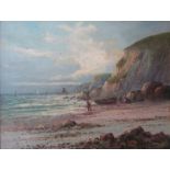 FRANK HIDER (1861-1933): A framed oil on canvas of a coastal scene "Near Brixham",