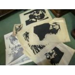 A quantity of woodblock prints of portraits etc