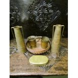 A quantity of brass and copper including Persian spill vases and sun design copper bowl (6)