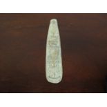 A piece of 19th Century scrimshaw with swan and heart detail dated 1882,