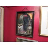A Victorian ebonised frame bevel edge arch top wall hanging mirror