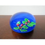 A Saint Louis paperweight "Holly on Royal blue ground",