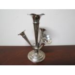 A silver trumpet epergne with central trumpet surrounded by three others, 26cm tall,