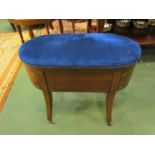 A George III inlaid mahogany D-end stool with faux drawer front,