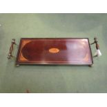 A Georgian mahogany and inlaid tea tray in plated galleried frame