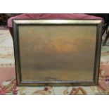 An oil on board of sunset scene, artist name indistinct, 29 x 38½ cm,