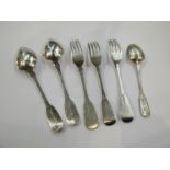 Three silver dessert forks,