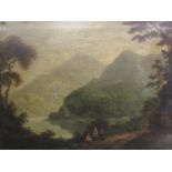 A 19th Century oil on canvas of a lakeland landscape, gilt framed,