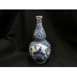 A Chinese export blue and white double gourd vase with floral panels