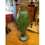 Circa 1900 Art Nouveau green glass vase with pierced metal band to top (rusted) WMF in style,