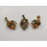 An opal, coral and jade set pair of drop earrings,