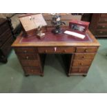 An early 20th Century oak Heals of London twin pedestal desk,