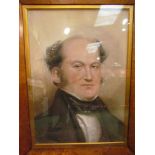 A maple framed pastel portrait of a Victorian gentleman