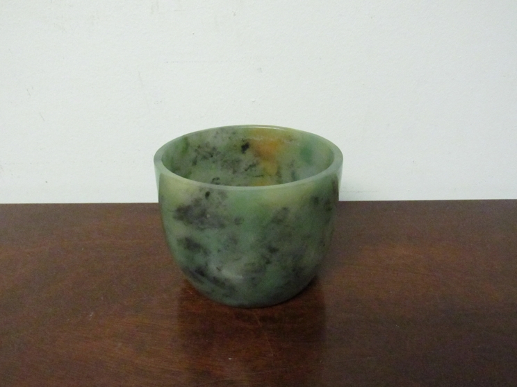 A 19th Century moss jade pot, 8cm tall, 10. - Image 2 of 3