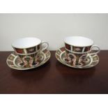 Two Royal Crown Derby "Old Imari" pattern tea cups and saucers,