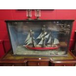 A glass cased model galleon 'Thermopyl'