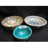 Three various tea and rice bowls including Zhengde marked and Ming pattern