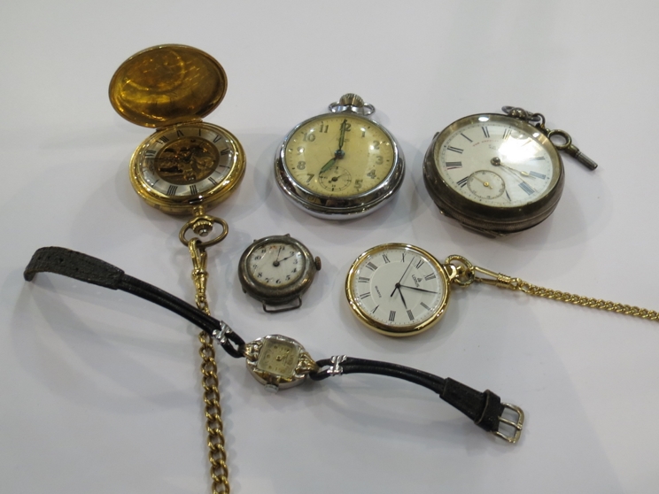 A quantity of timepieces including silver pocket watch