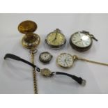 A quantity of timepieces including silver pocket watch