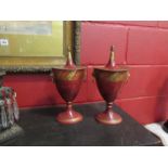 A pair of Tole ware chestnut urns,