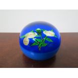 A Saint Louis paperweight Yellow Clichy type roses on blue ground,