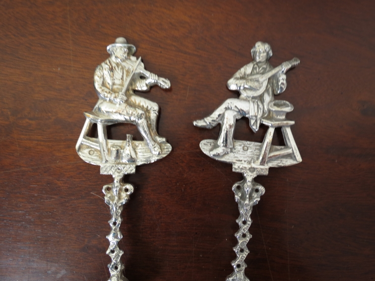 Two ornate silver spoons with musician terminals, import marks for Edwin Thompson Bryant, - Image 2 of 5