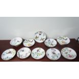 A Mintons "Essex Birds" part dessert set comprising two comports and seven plates (9)