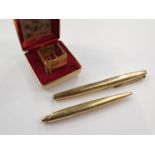 A pair of Parker 'Lady Parker' rolled gold pens, ballpoint and frontman,