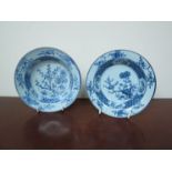 Two 19th Century blue and white Chinese dishes decorated with flowers, hair-line cracks present, 16.