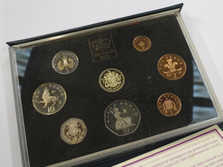 A cased proof set of UK coinage, cased commemorative medallions; Silver Jubilee, Pilgrim Fathers, - Image 2 of 2