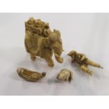 A 19th Century carved ivory elephant with riders (a/f) together with a 17th Century Dieppe ivory