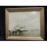 An 19th Century oil on board of sailing an steam vessels J Whistler reverse
