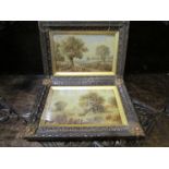 A pair of Victorian oils on board depicting rural scenes, indistinctly signed,
