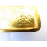 A Russian gold Samorodok cigarette case with sapphire cabochon release button,