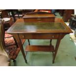 An Edwardian mahogany lady's writing table with green leather top stamped Maples to drawer