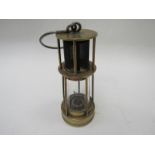 A miners safety lamp, Bainbridge lamp with short gauze and conical glass,