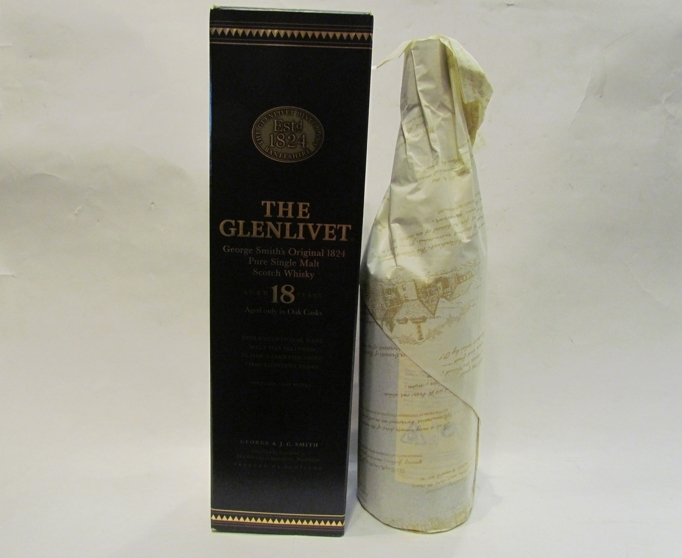 The Glenlivet 18 year old single malt scotch whisky 1990's bottling, boxed,